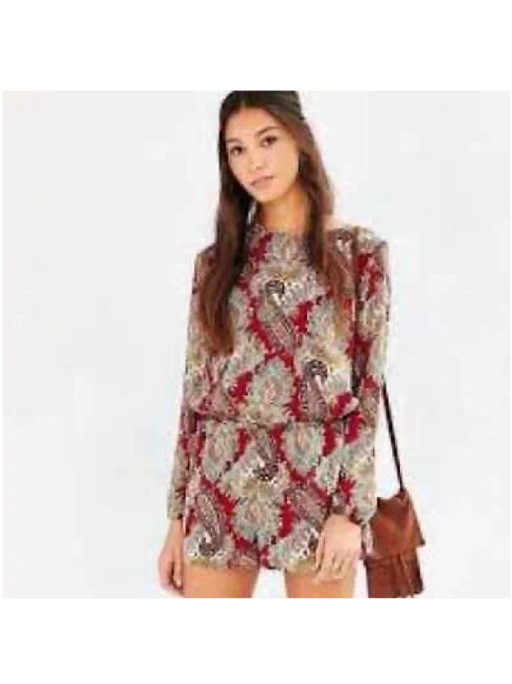 Urban Outfitters Lucca Paisley Long Sleeve Open Back Romper large